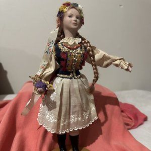 Polish Traditional Costume Cloth Doll on Stand